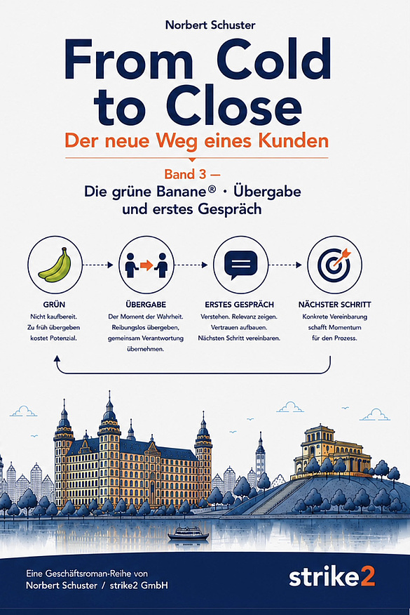 Buchcover „From Cold to Close – Band 3: Die grüne Banane®“ von Norbert Schuster über Lead-Übergabe und das erste Vertriebsgespräch.