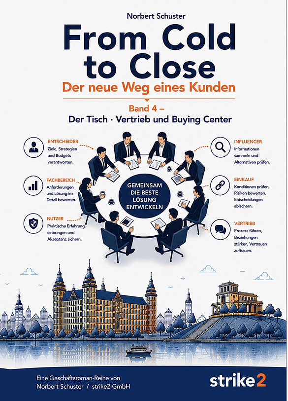 Buchcover „From Cold to Close – Band 4: Der Tisch“ von Norbert Schuster über Vertrieb und Buying Center im B2B.