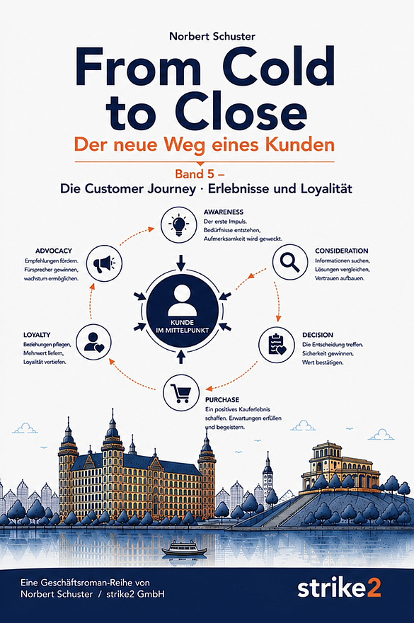 Buchcover „From Cold to Close – Band 5: Die Customer Journey“ von Norbert Schuster über Kundenerlebnisse und Loyalität.