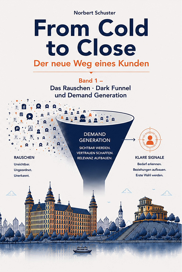 Buchcover „From Cold to Close – Band 1: Das Rauschen“ von Norbert Schuster über Dark Funnel und Demand Generation.