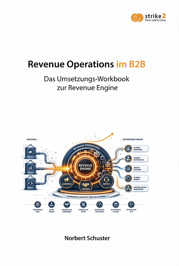 Buchcover „Revenue Operations im B2B“ von Norbert Schuster mit grafisch dargestellter Revenue Engine.