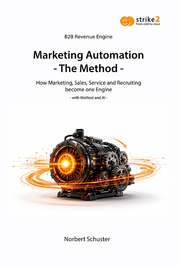 Book cover “Marketing Automation – The Method” by Norbert Schuster featuring a glowing B2B Revenue Engine.